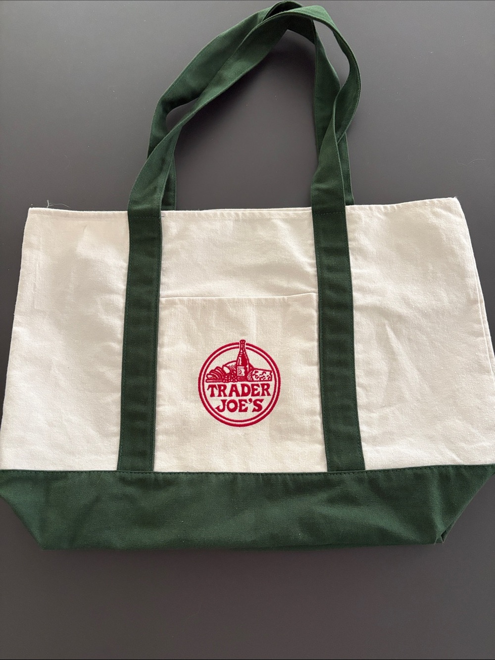 Trader Joe's White and Green Canvas Tote Bag